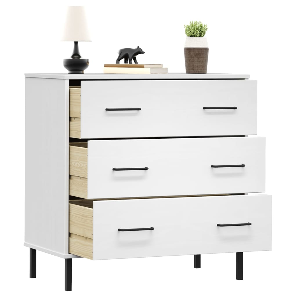 skænk med 3 skuffer OSLO 77x40x79,5 cm massivt træ hvid