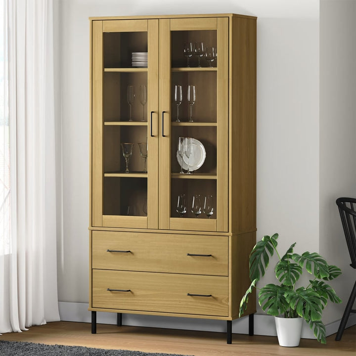 bogskab med metalben OSLO 85x35x172,5 cm massivt træ brun