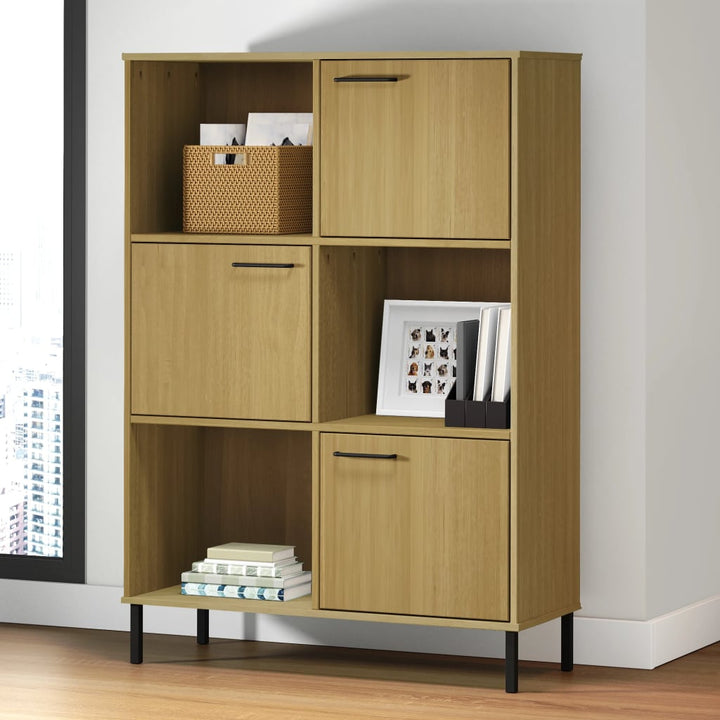 bogskab med metalben OSLO 90x35x128,5 cm massivt træ brun