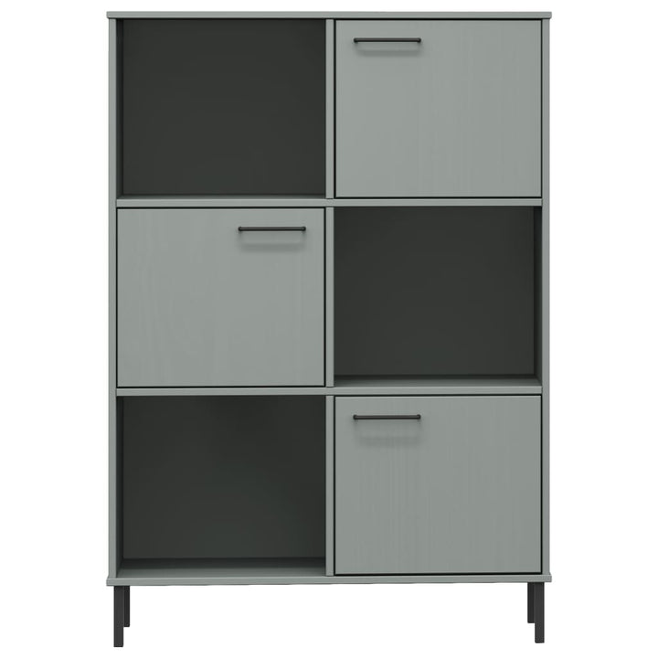 bogskab med metalben OSLO 90x35x128,5 cm massivt træ grå