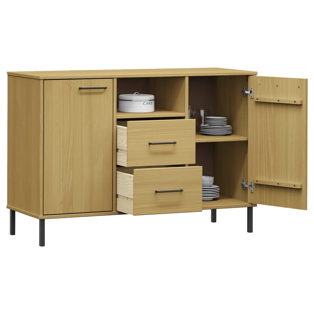 skænk med metalben OSLO 113x40x77 cm massivt træ brun