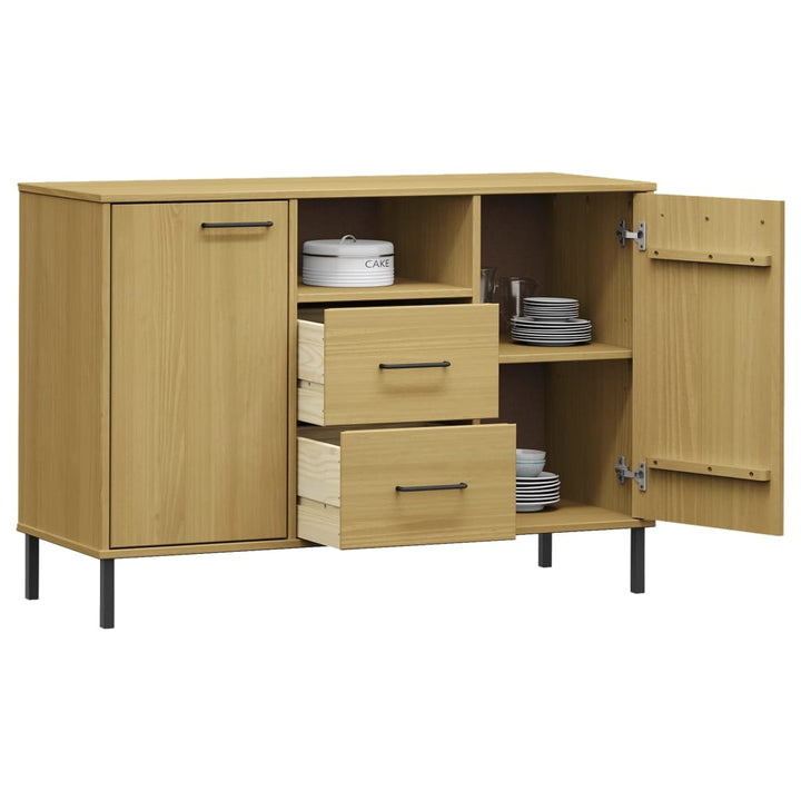 skænk med metalben OSLO 113x40x77 cm massivt træ brun
