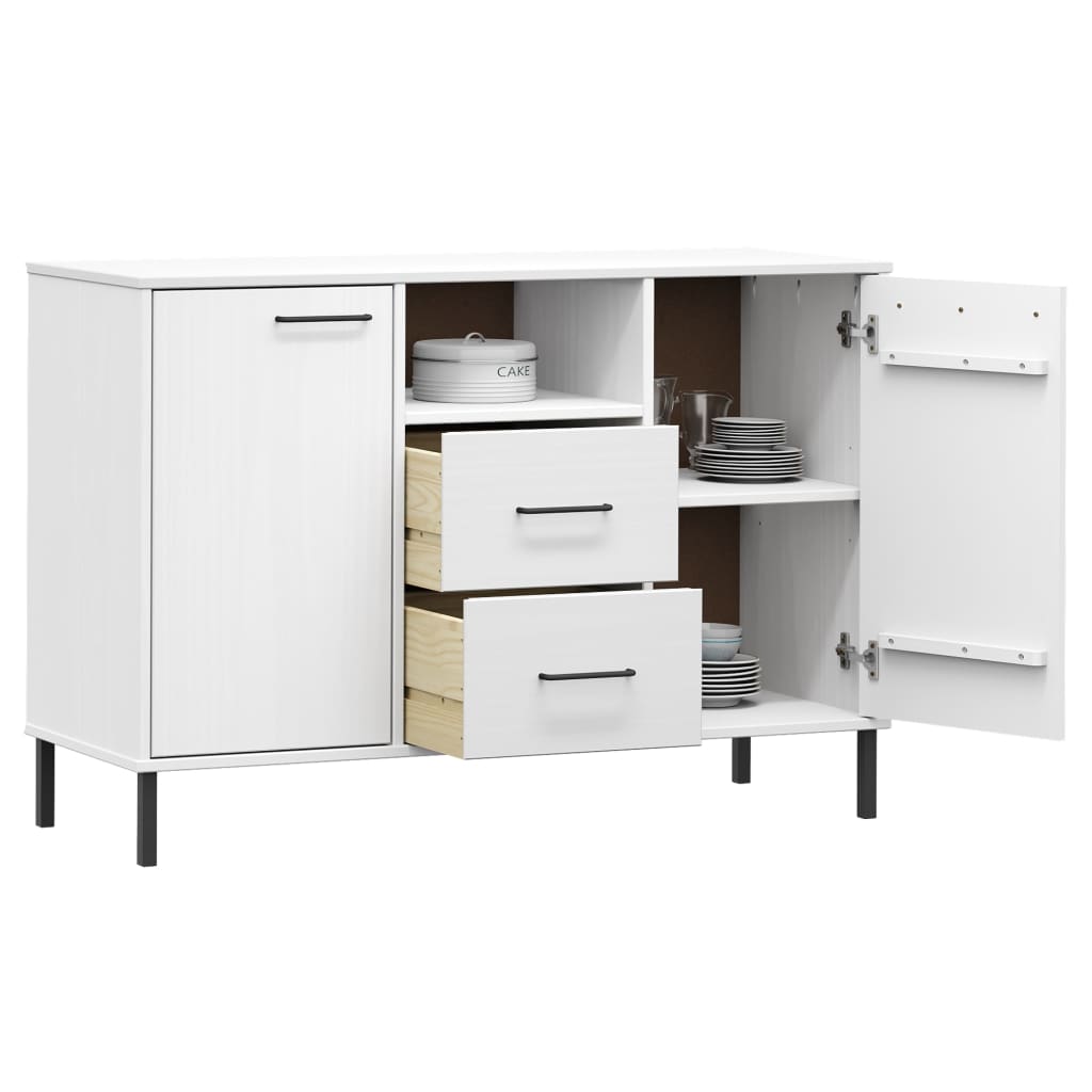 skænk med metalben OSLO 113x40x77 cm massivt træ hvid