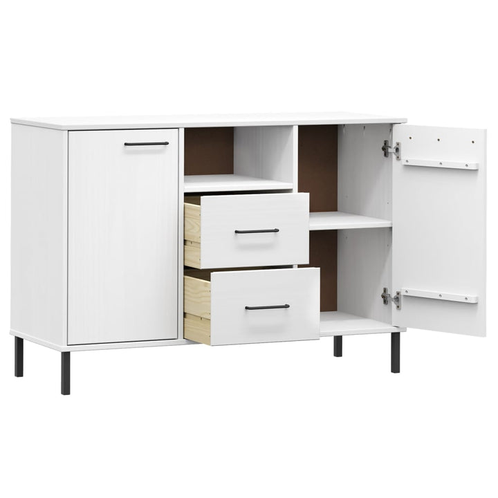 skænk med metalben OSLO 113x40x77 cm massivt træ hvid