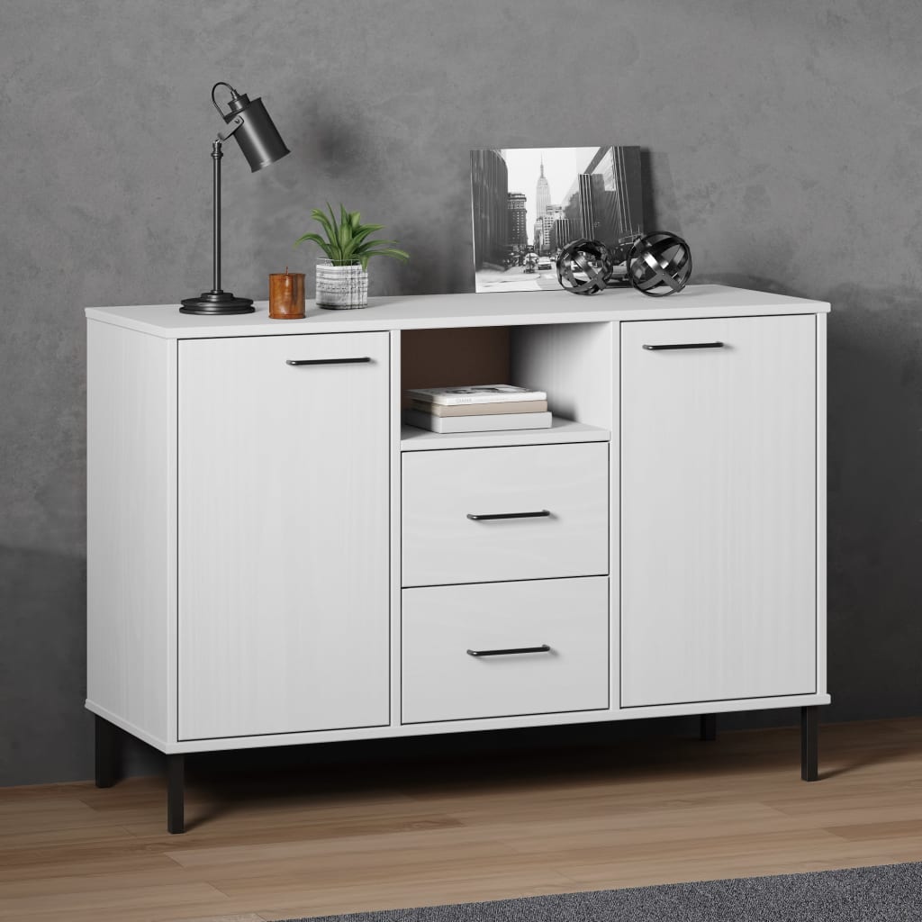 skænk med metalben OSLO 113x40x77 cm massivt træ hvid
