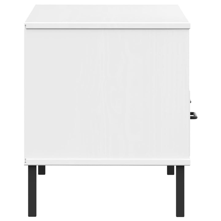tv-bord med metalben OSLO massivt fyrretræ hvid