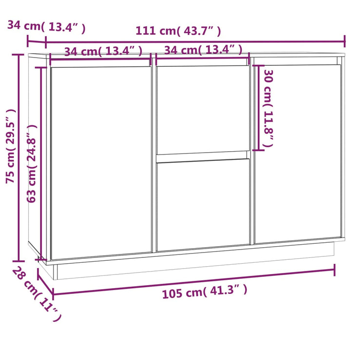 skænk 111x34x75 cm massivt fyrretræ grå