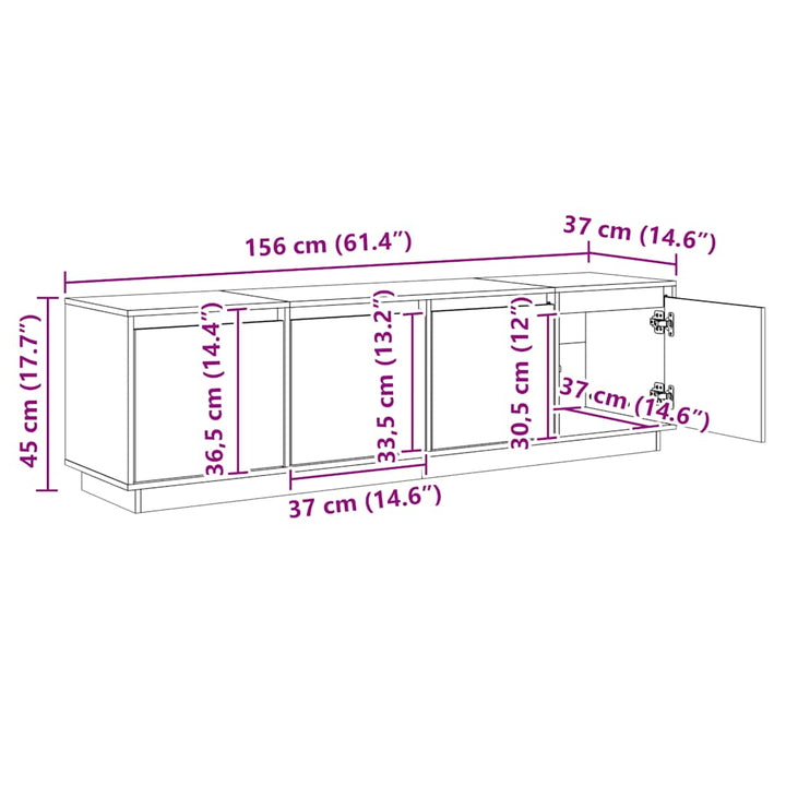 tv-bord 156x37x45 cm massivt fyrretræ hvid