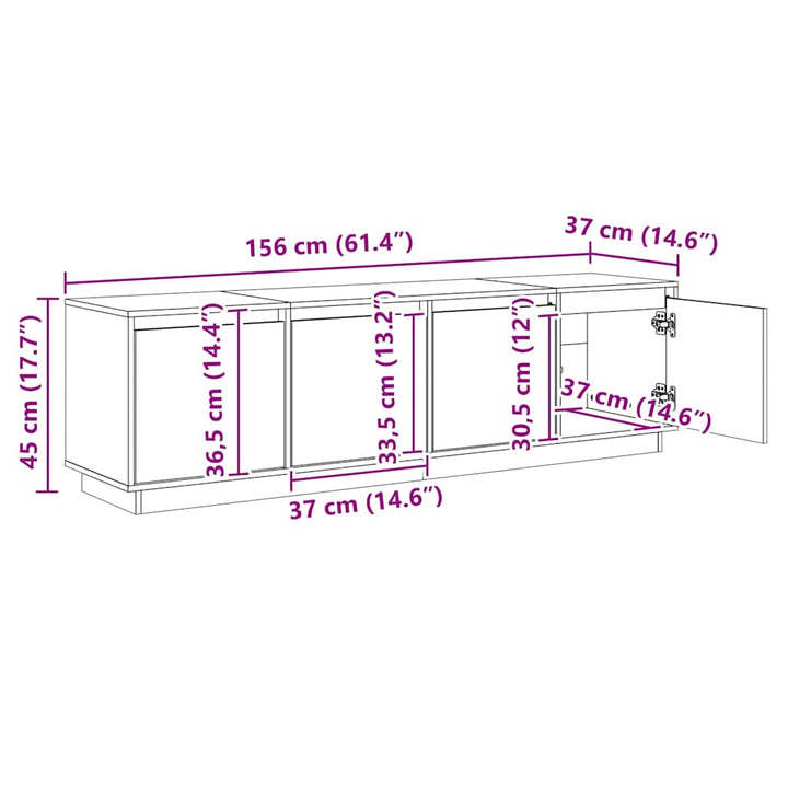 tv-bord 156x37x45 cm massivt fyrretræ hvid