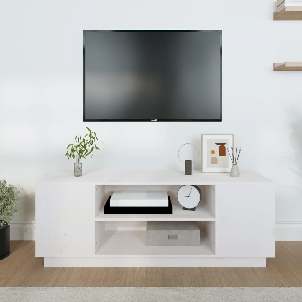 tv-bord 110x35x40,5 cm massivt fyrretræ hvid