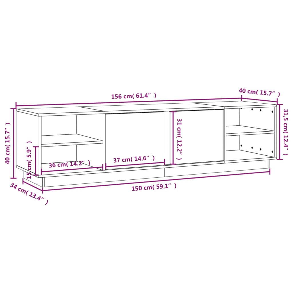 tv-bord 156x40x40 cm massivt fyrretræ hvid