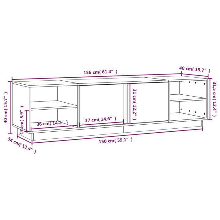tv-bord 156x40x40 cm massivt fyrretræ hvid