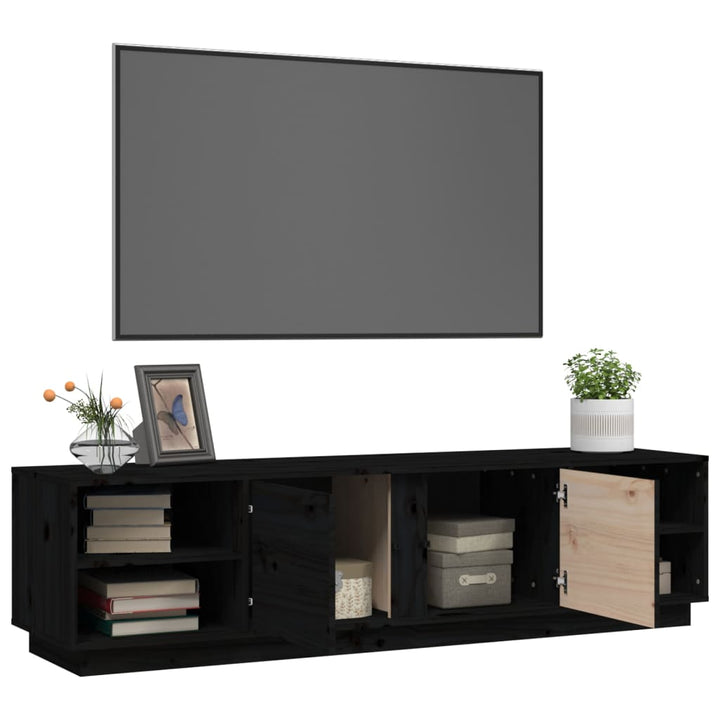 tv-bord 156x40x40 cm massivt fyrretræ sort