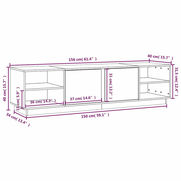 tv-bord 156x40x40 cm massivt fyrretræ sort