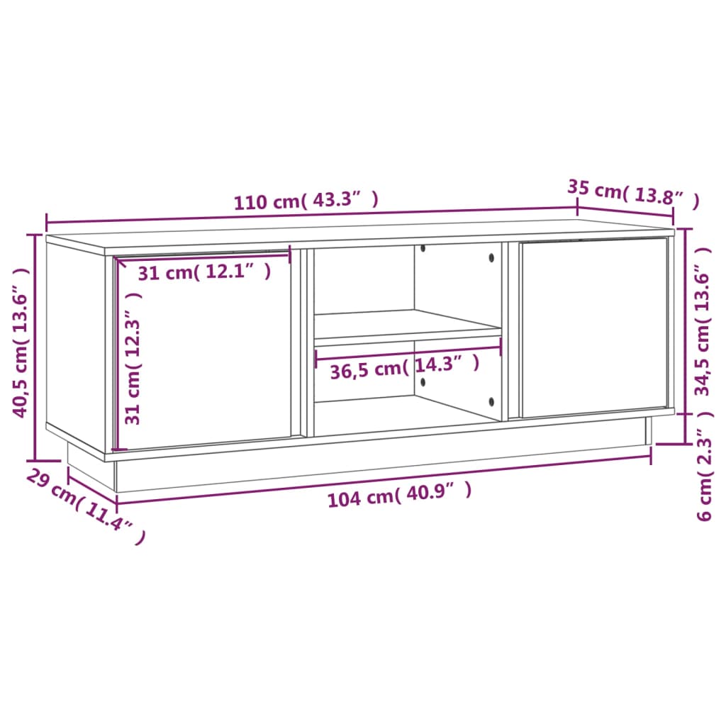 tv-bord 110x35x40,5 cm massivt fyrretræ sort