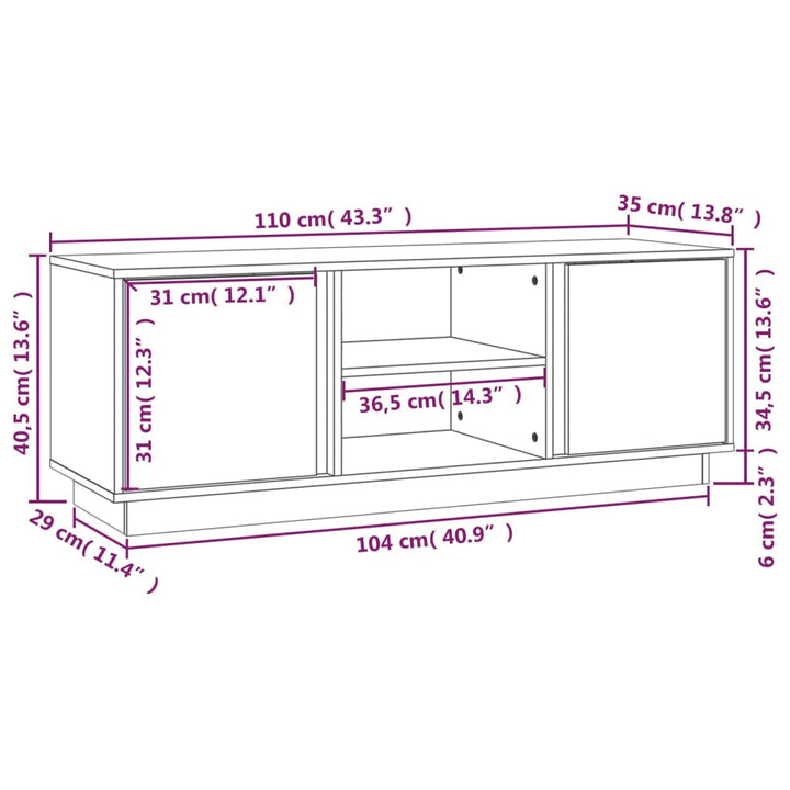 tv-bord 110x35x40,5 cm massivt fyrretræ sort