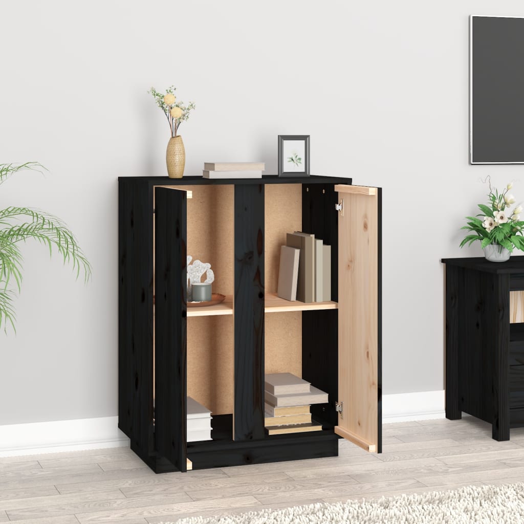 skænk 60x35x80 cm massivt fyrretræ sort