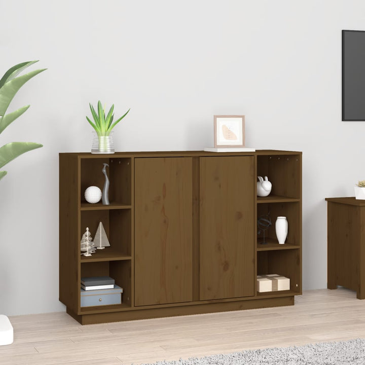 skænk 120x35x80 cm massivt fyrretræ gyldenbrun