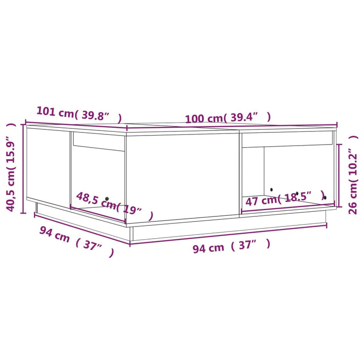 sofabord 100x101x40,5 cm massivt fyrretræ