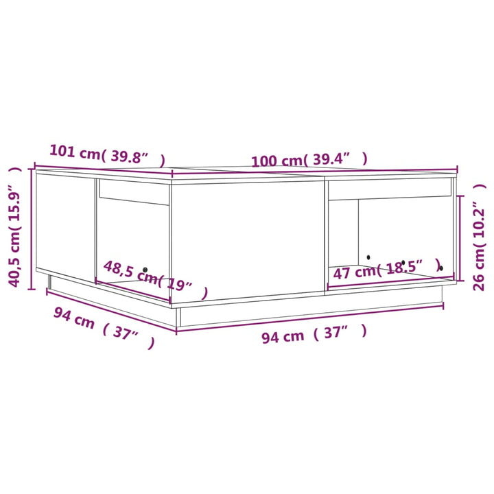 sofabord 100x101x40,5 cm massivt fyrretræ gyldenbrun