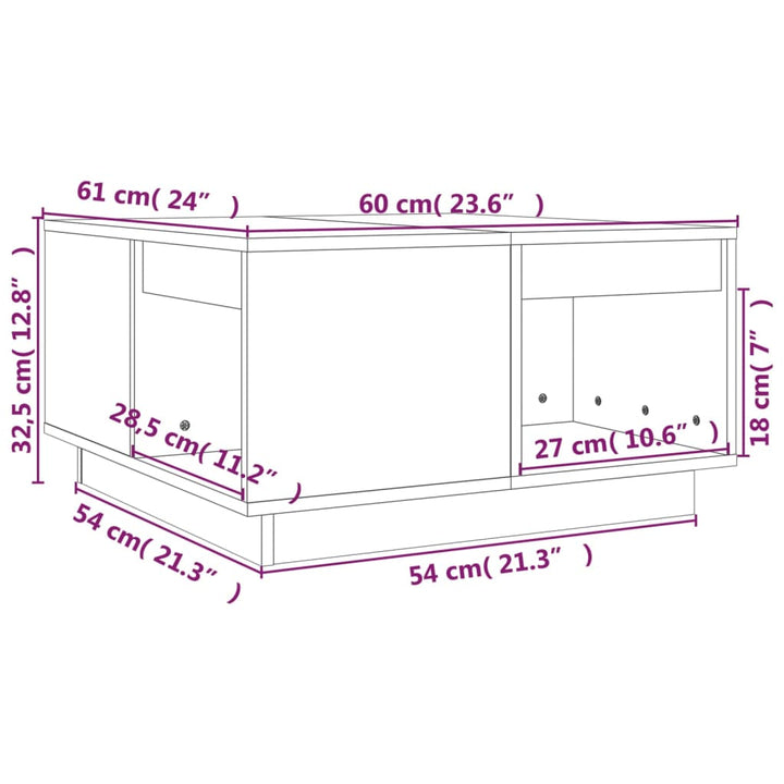 sofabord 60x61x32,5 cm massivt fyrretræ hvid