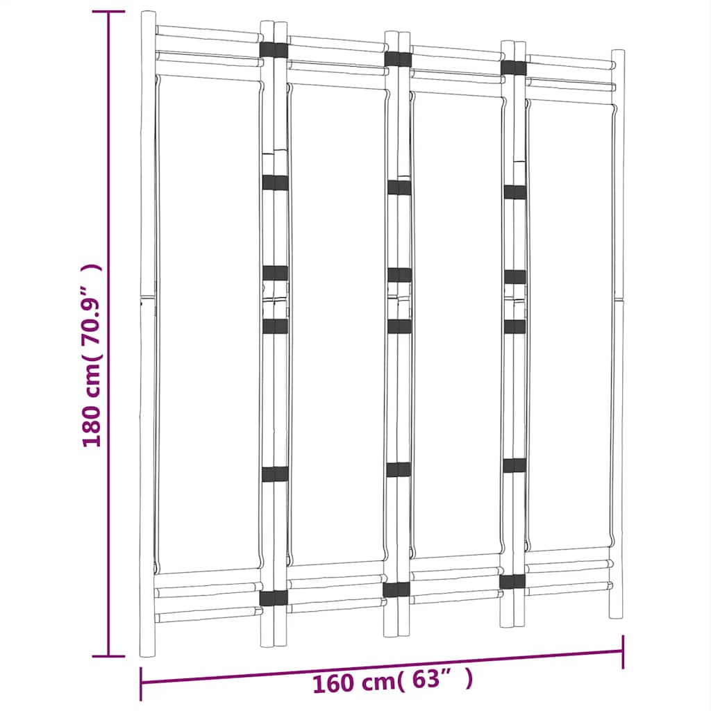 4-panels rumdeler 160 cm foldbar bambus og kanvas