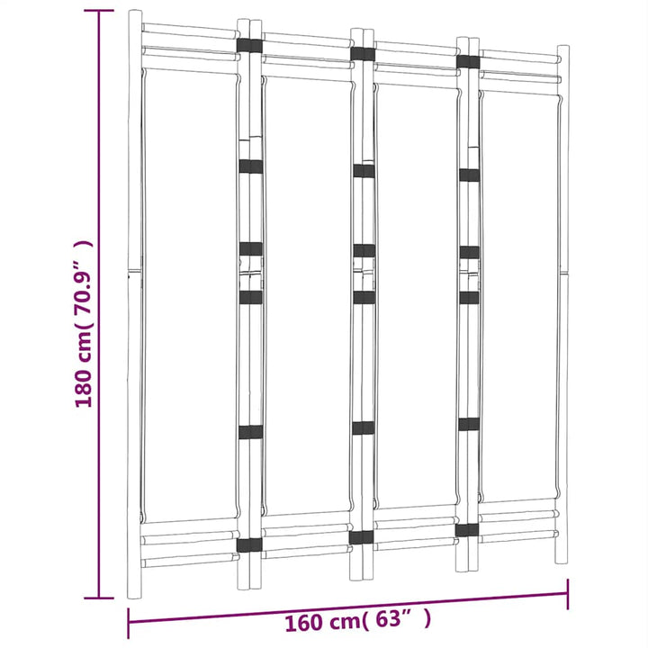4-panels rumdeler 160 cm foldbar bambus og kanvas