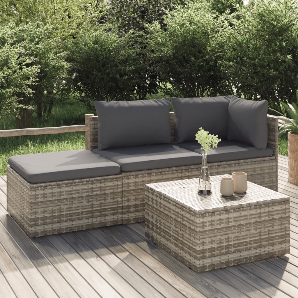 loungesæt til haven 4 dele med hynder polyrattan grå