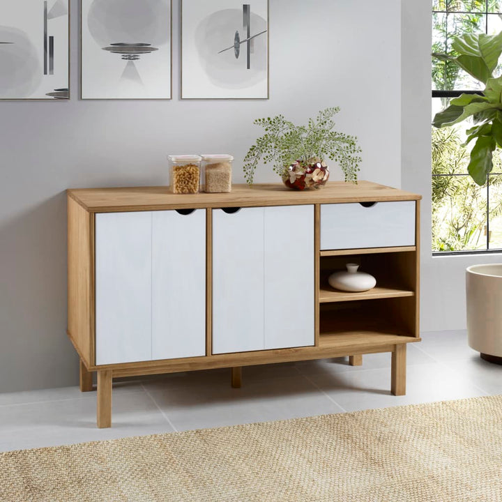 skænk OTTA 113,5x43x73 cm massivt fyrretræ brun og hvid