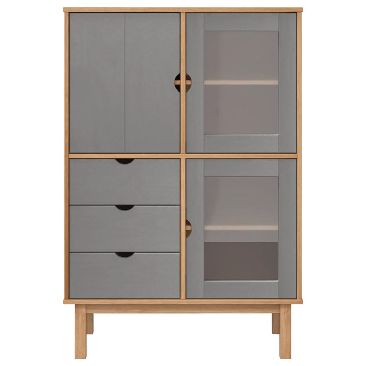 højskab OTTA 85x43x125 cm massivt fyrretræ brun og grå
