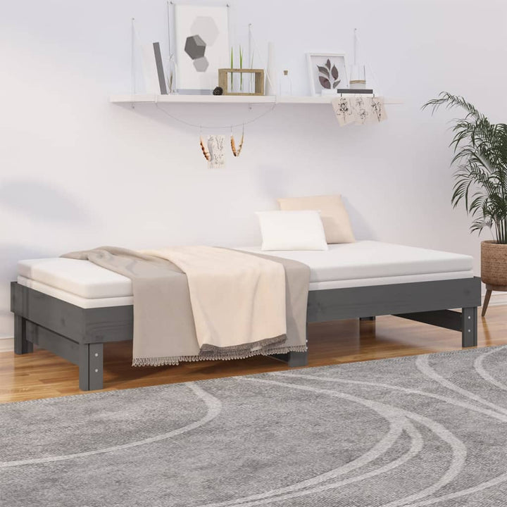 daybed med udtræk 2x(100x200) cm massivt fyrretræ grå