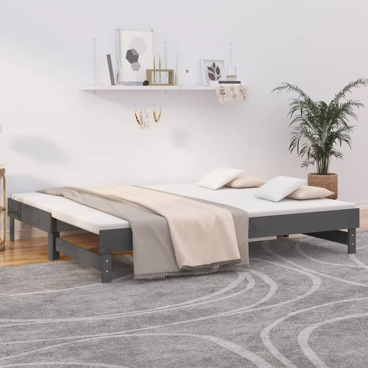daybed med udtræk 2x(90x200) cm massivt fyrretræ grå