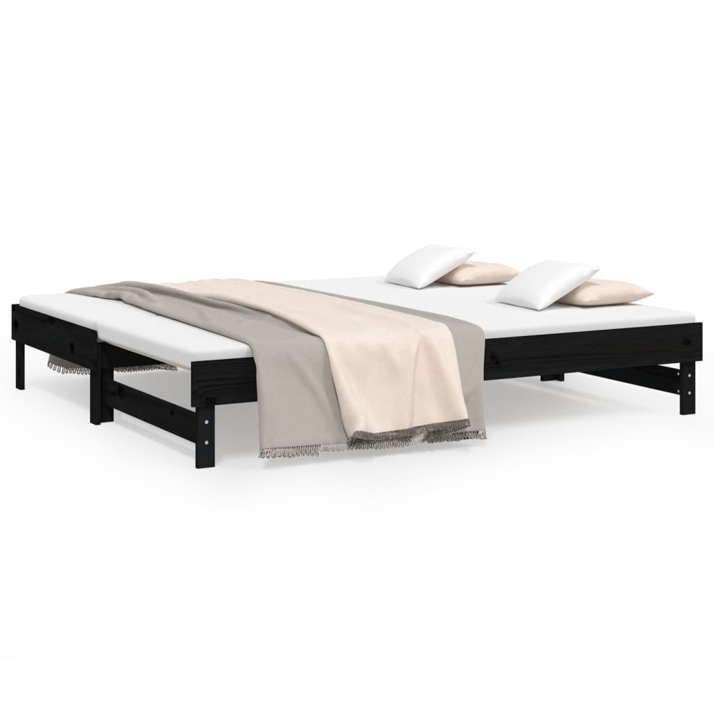 daybed med udtræk 2x(90x200) cm massivt fyrretræ sort