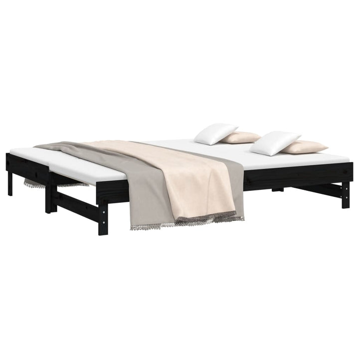 daybed med udtræk 2x(90x200) cm massivt fyrretræ sort
