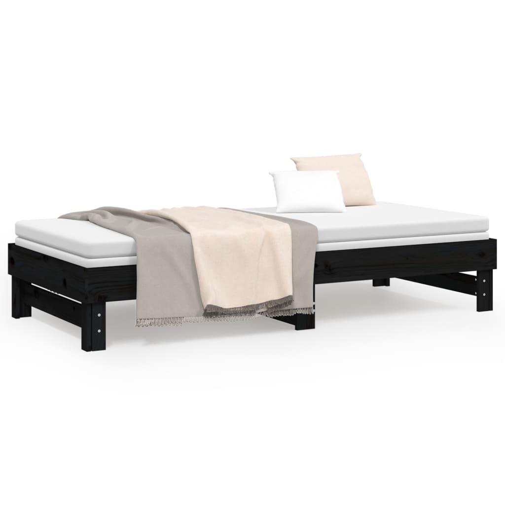 daybed med udtræk 2x(90x200) cm massivt fyrretræ sort