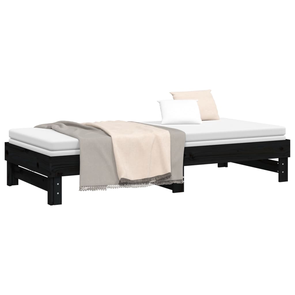 daybed med udtræk 2x(90x200) cm massivt fyrretræ sort