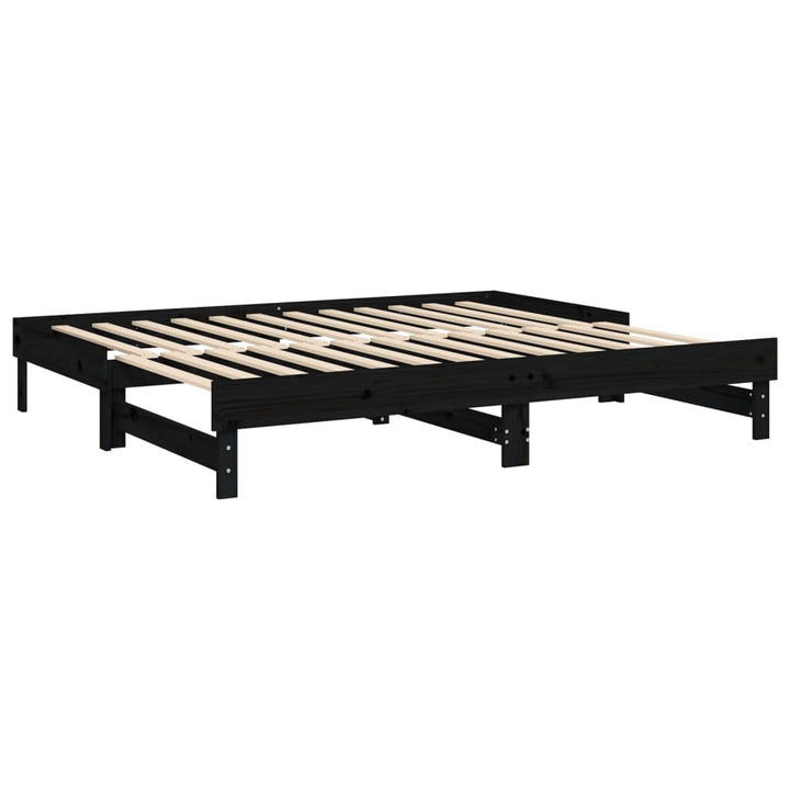 daybed med udtræk 2x(90x200) cm massivt fyrretræ sort