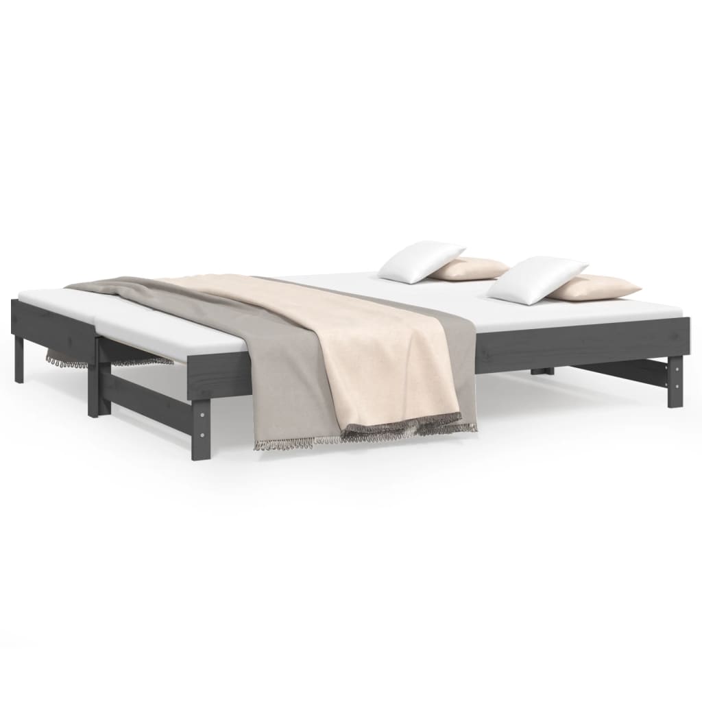 daybed med udtræk 2x(80x200) cm massivt fyrretræ grå
