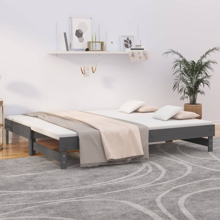 daybed med udtræk 2x(80x200) cm massivt fyrretræ grå