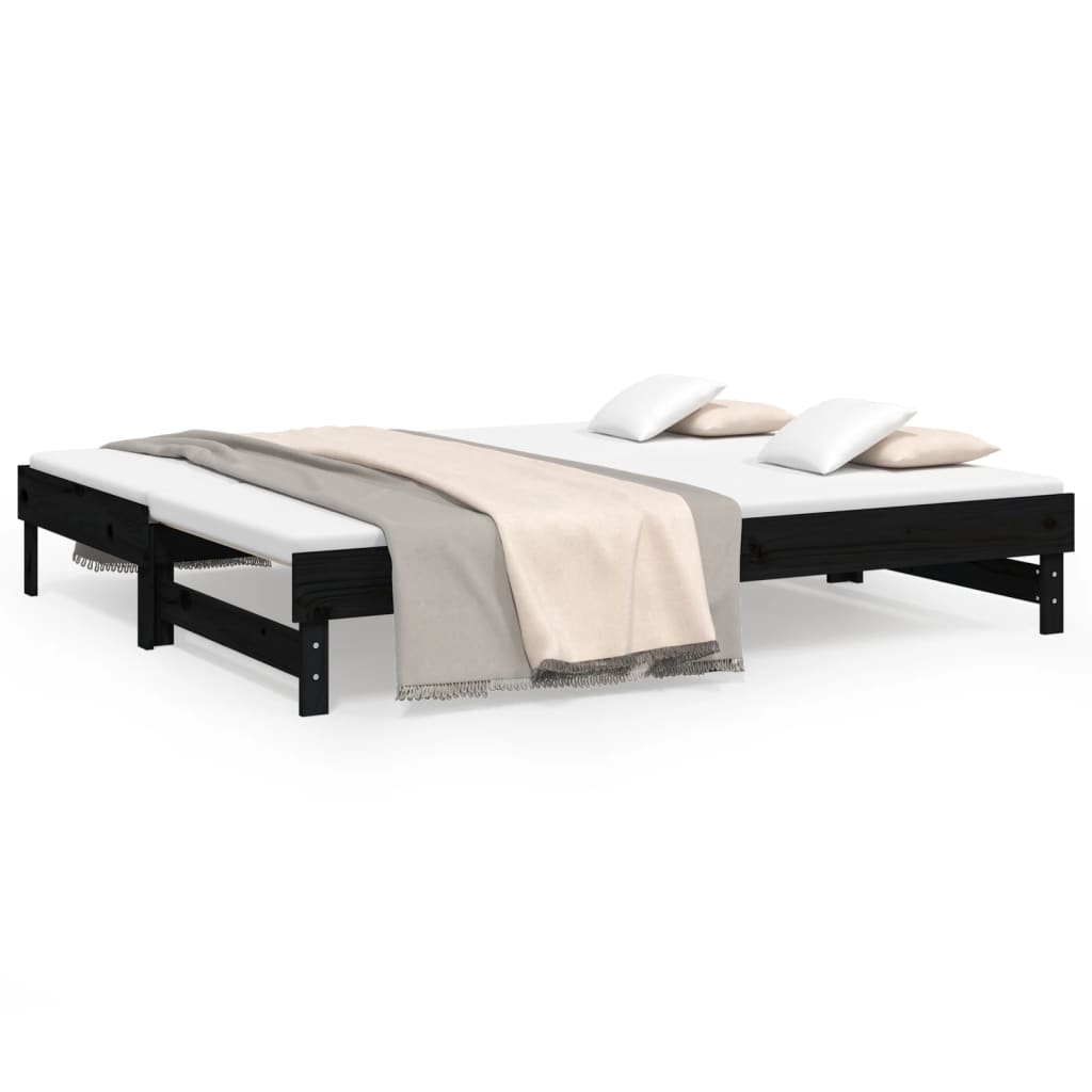 daybed med udtræk 2x(80x200) cm massivt fyrretræ sort