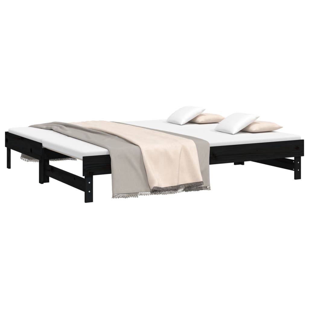 daybed med udtræk 2x(80x200) cm massivt fyrretræ sort