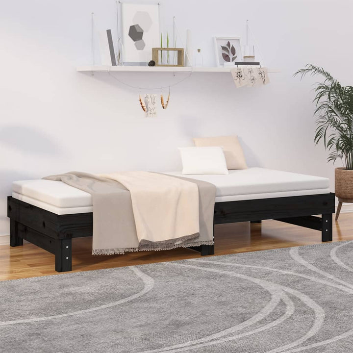 daybed med udtræk 2x(80x200) cm massivt fyrretræ sort