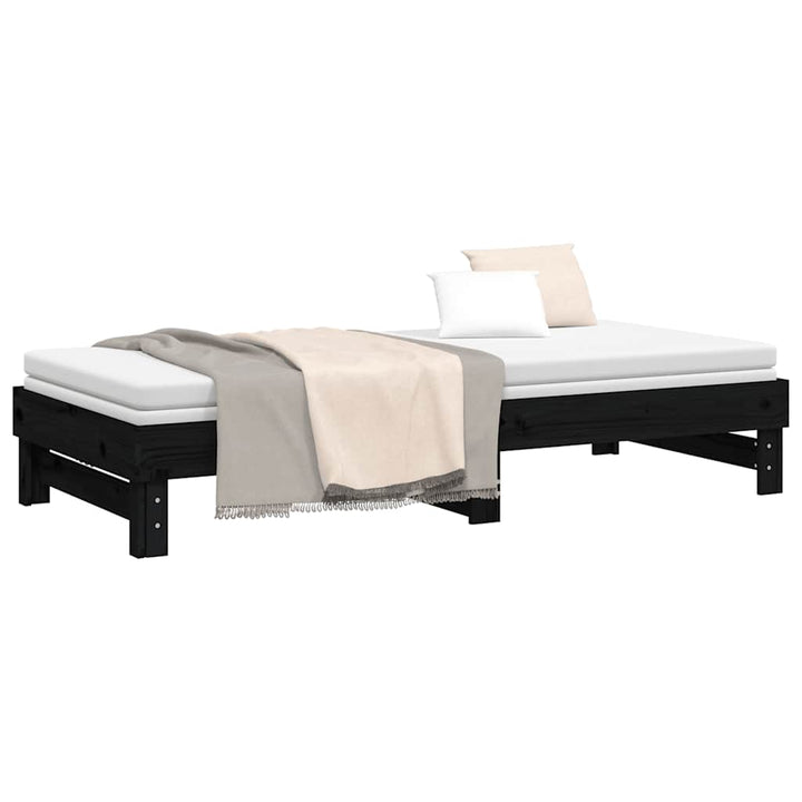 daybed med udtræk 2x(80x200) cm massivt fyrretræ sort