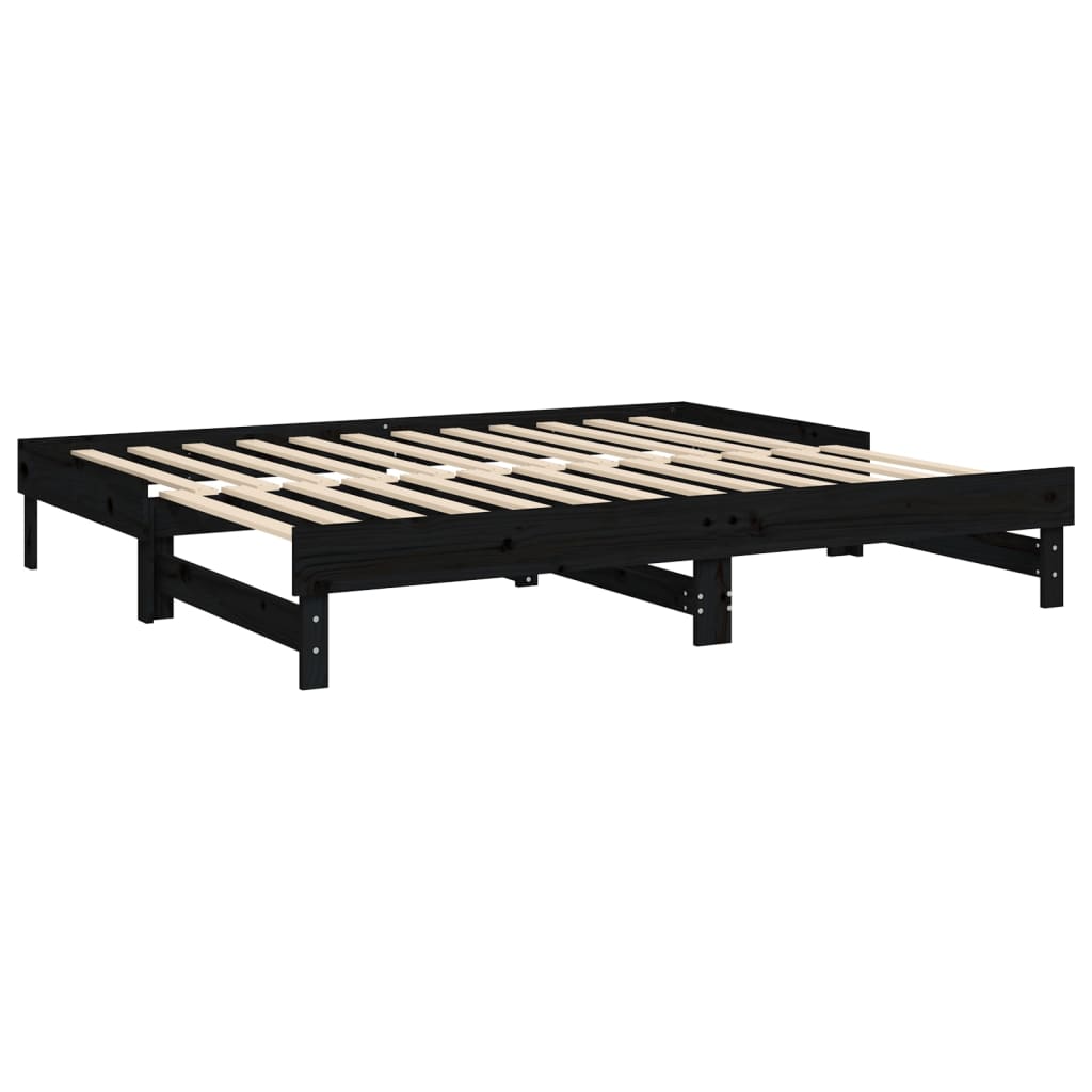 daybed med udtræk 2x(80x200) cm massivt fyrretræ sort