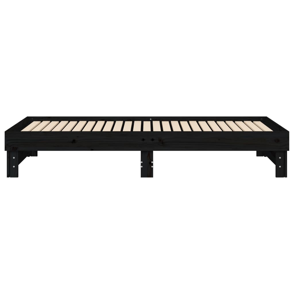 daybed med udtræk 2x(80x200) cm massivt fyrretræ sort
