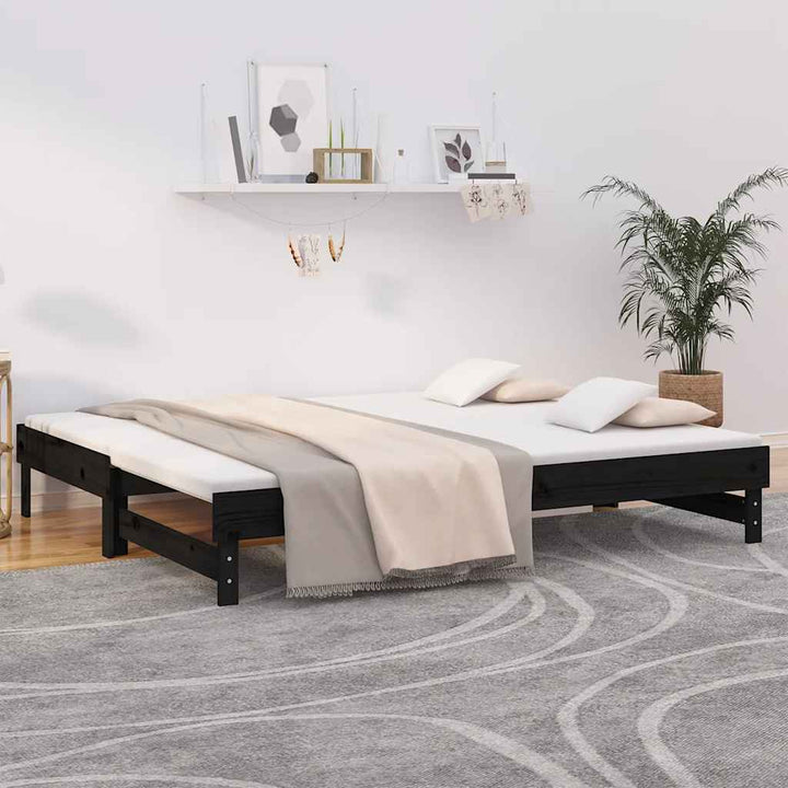 daybed med udtræk 2x(80x200) cm massivt fyrretræ sort