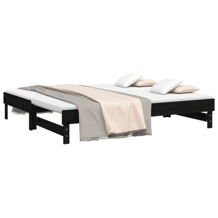 daybed med udtræk 2x(90x190) cm massivt fyrretræ sort
