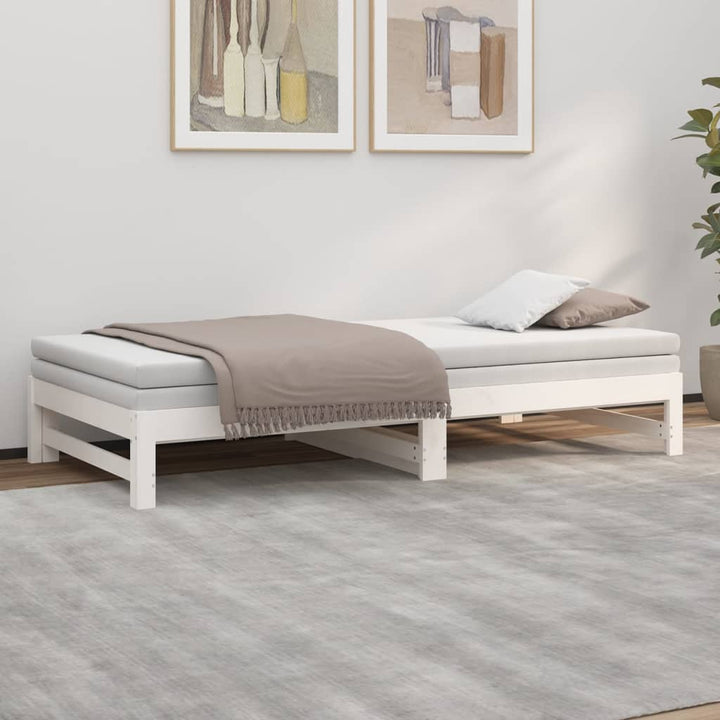 daybed med udtræk 2x(100x200) cm massivt fyrretræ hvid