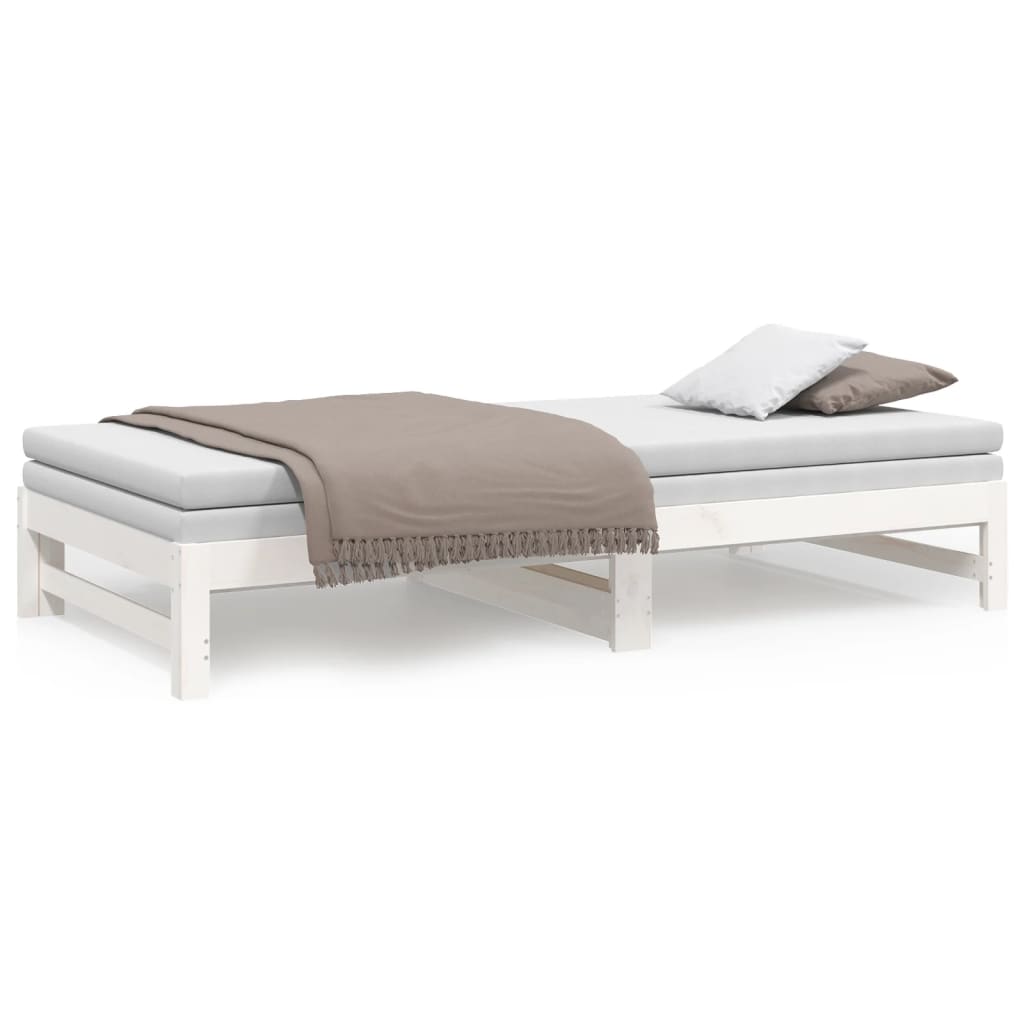 daybed med udtræk 2x(100x200) cm massivt fyrretræ hvid