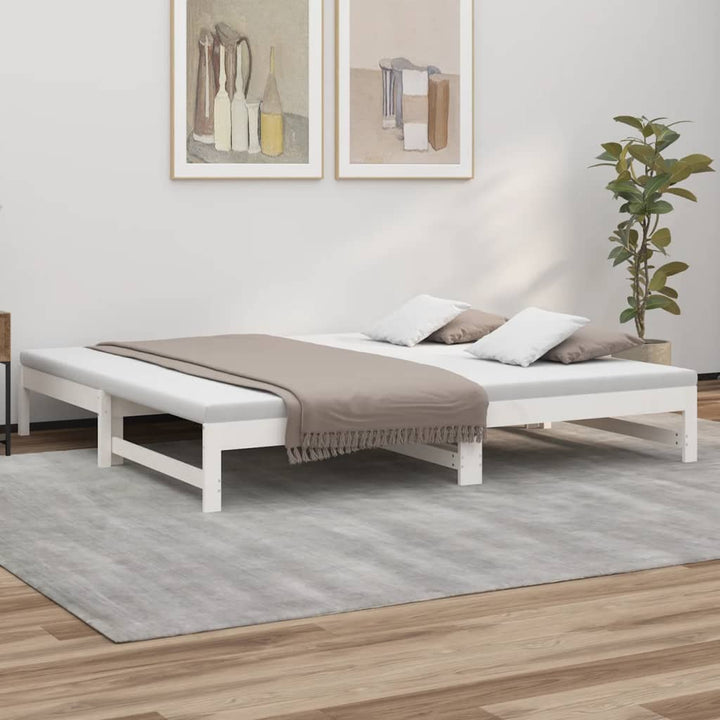 daybed med udtræk 2x(100x200) cm massivt fyrretræ hvid